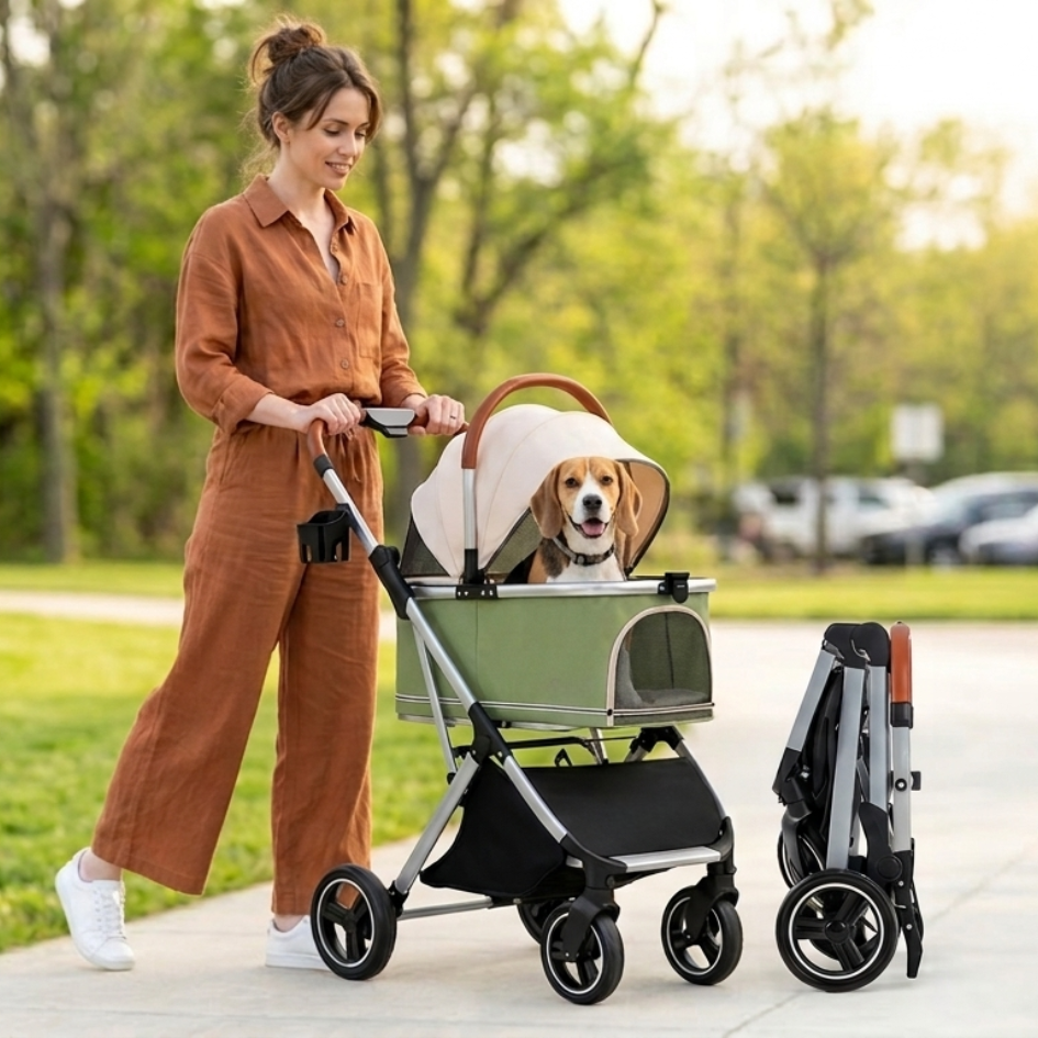 Foldable Dog Stroller with Detachable Carrier