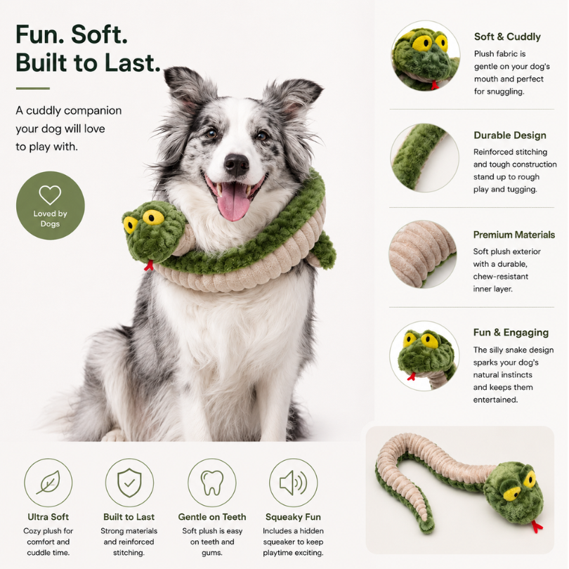 Daizy Snake Dog Toy – Soft Wrap-Around Chew Toy & Photo Prop