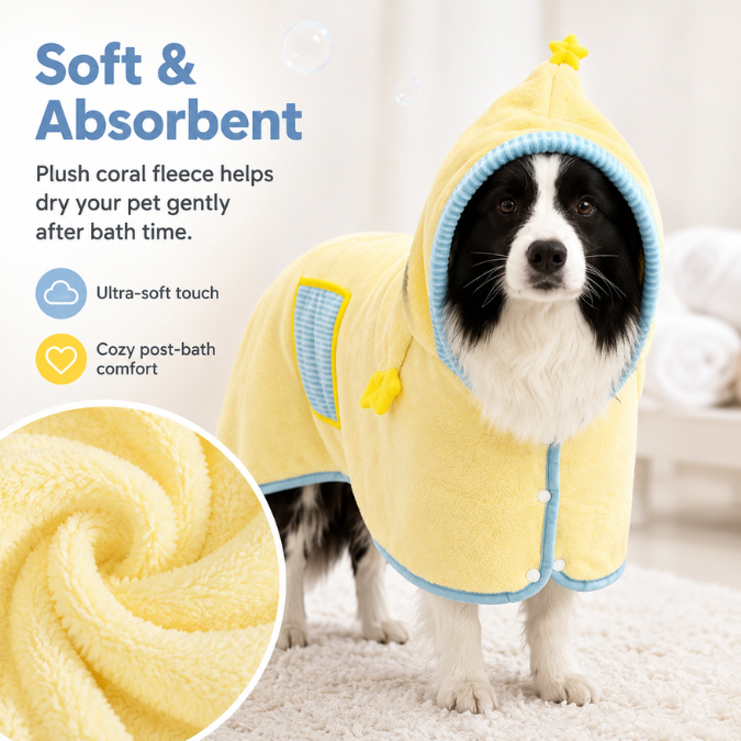 Soft Hooded Dog Bathrobe & Drying Towel