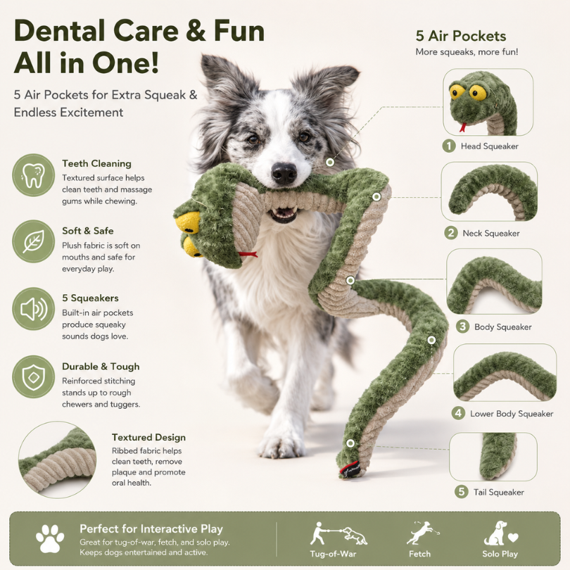 Daizy Snake Dog Toy – Soft Wrap-Around Chew Toy & Photo Prop