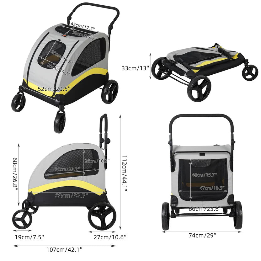 Large Dog Stroller: Heavy-Duty 4-Wheel Jogger, Foldable with Easy-Walk Design