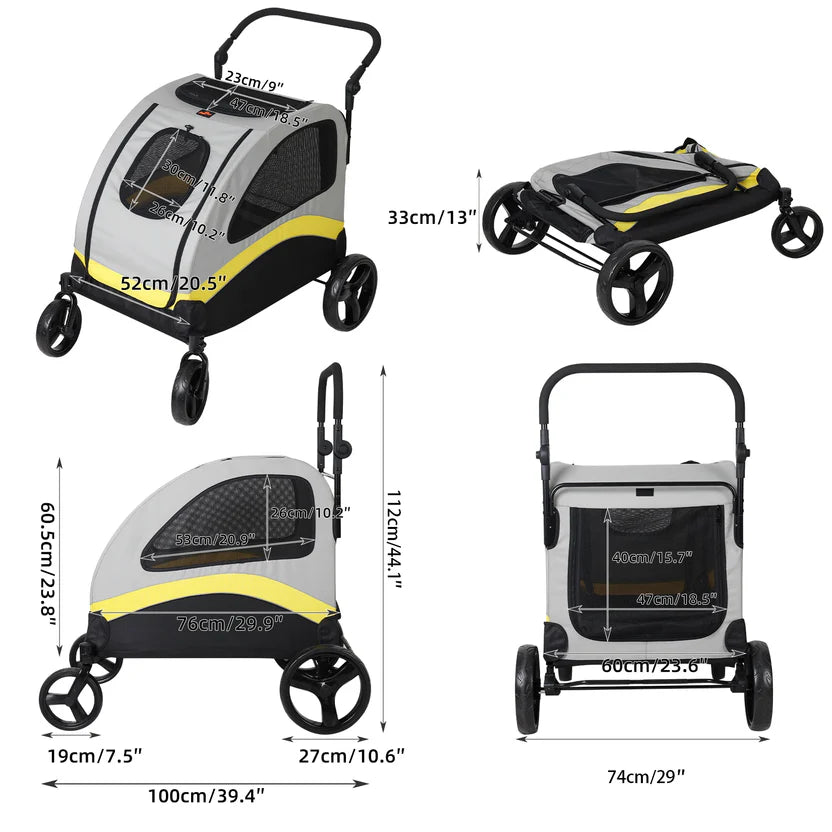 Large Dog Stroller: Heavy-Duty 4-Wheel Jogger, Foldable with Easy-Walk Design